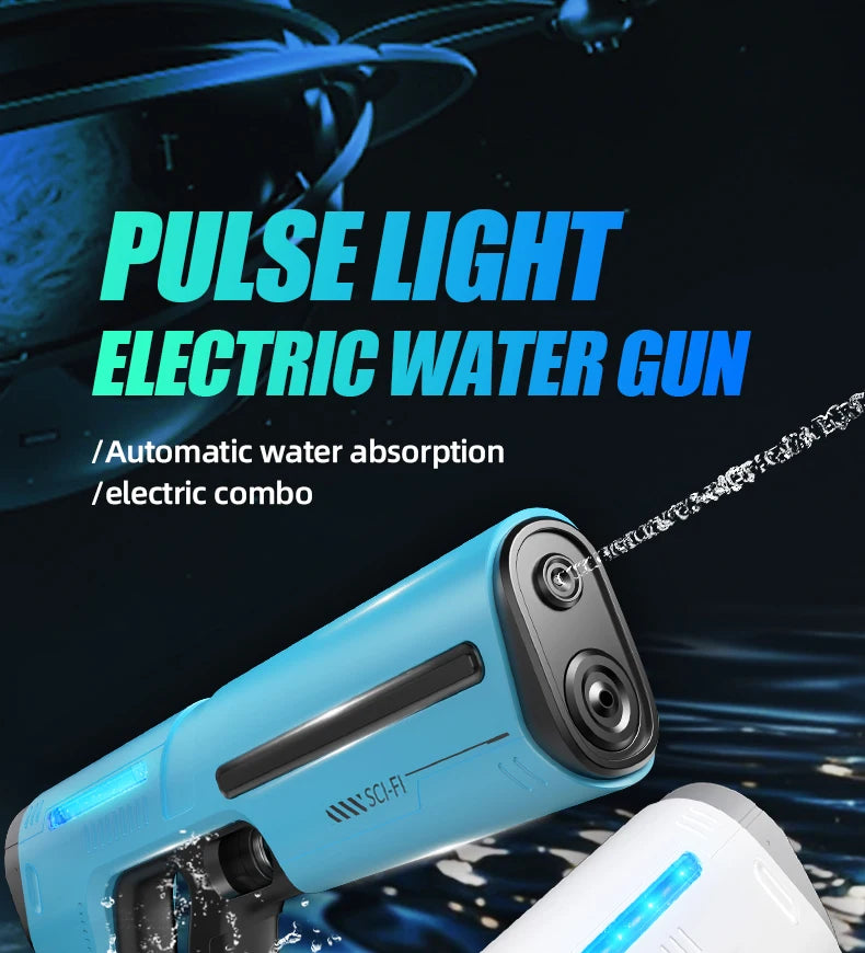 Elektryczne pistolety na wodę dla każdego – mocny, automatyczny pistolet wodny z funkcją zasysania wody. Idealna letnia zabawka na świeżym powietrzu, na plażę. Świetny prezent dla chłopców i dzieci.